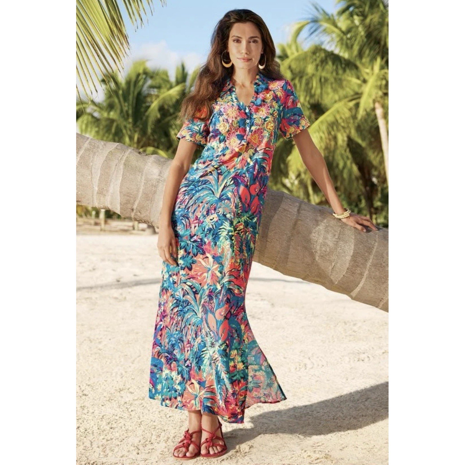 Soft Surroundings Florence Tropical Dress 1x Embroidered Floral Beaded Boho